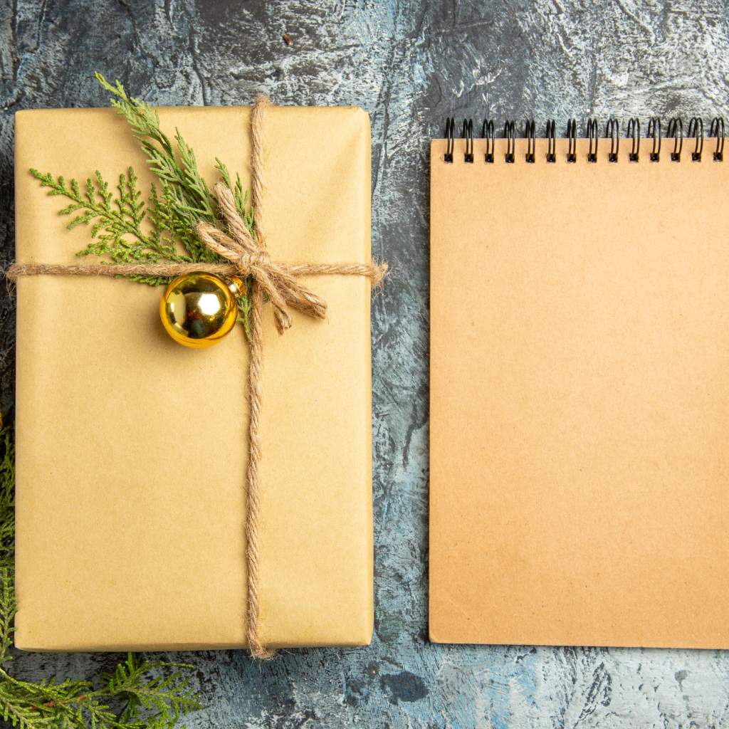 Kraft paper products in a holder